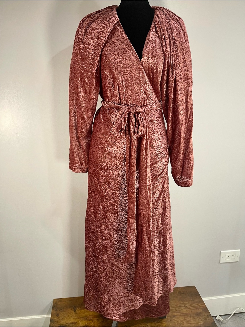 NWT Tanya Taylor Laureen Velvet Wrap Maxi Dress Rose Pink Sz. 16